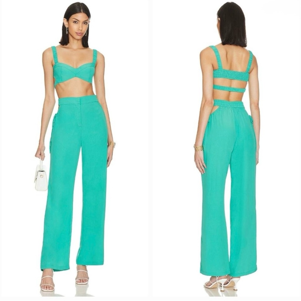 Stylish Torie Wide Leg Pant Set in Turquoise